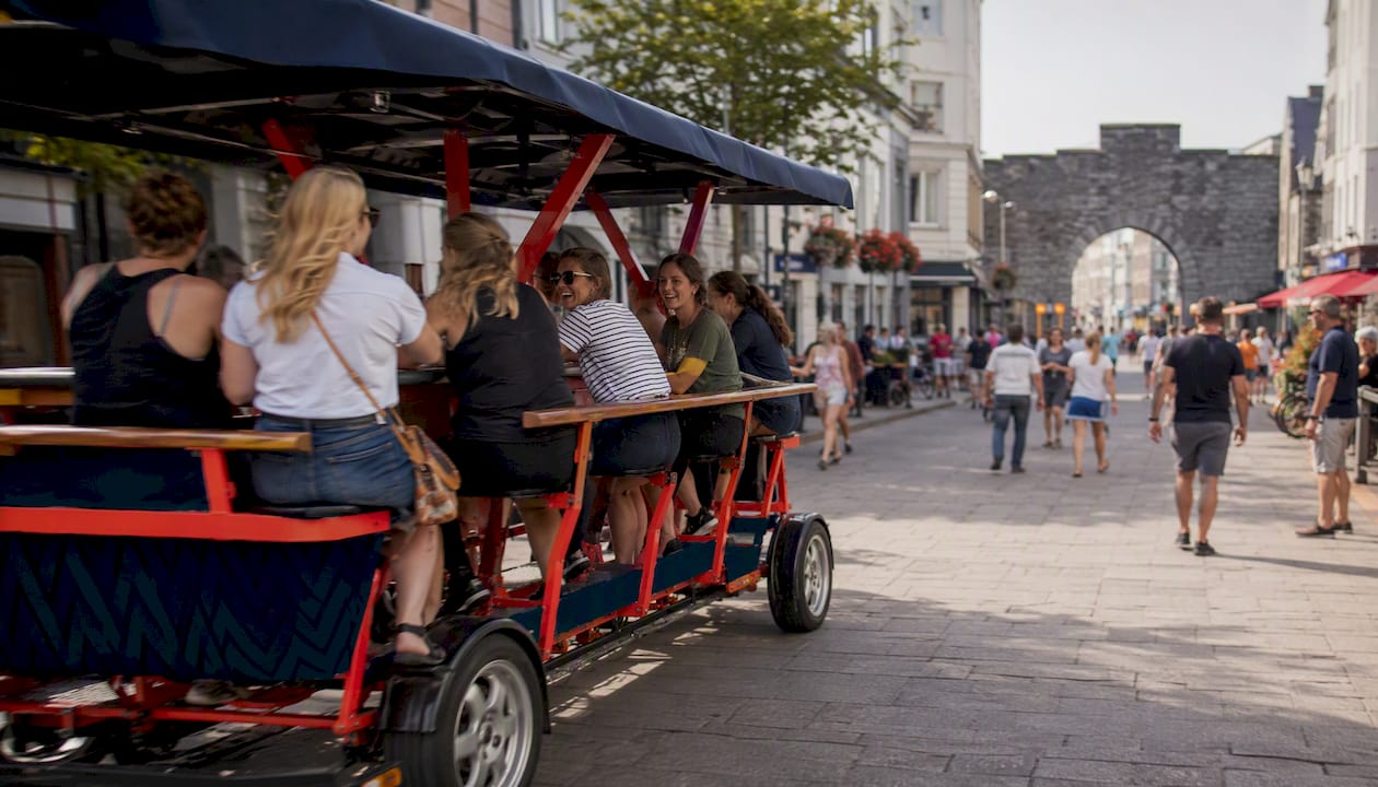 Party bike route passing Galway Cathedral