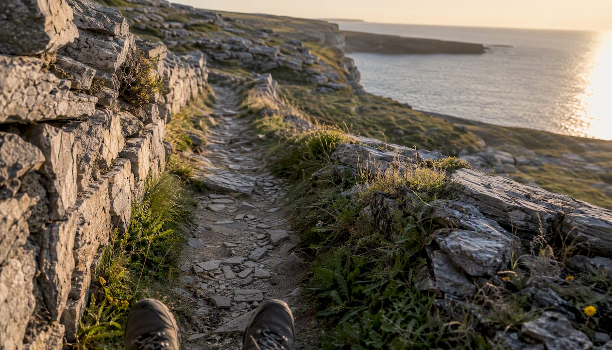 Limestone walled path and cliff edge on Aran Islands