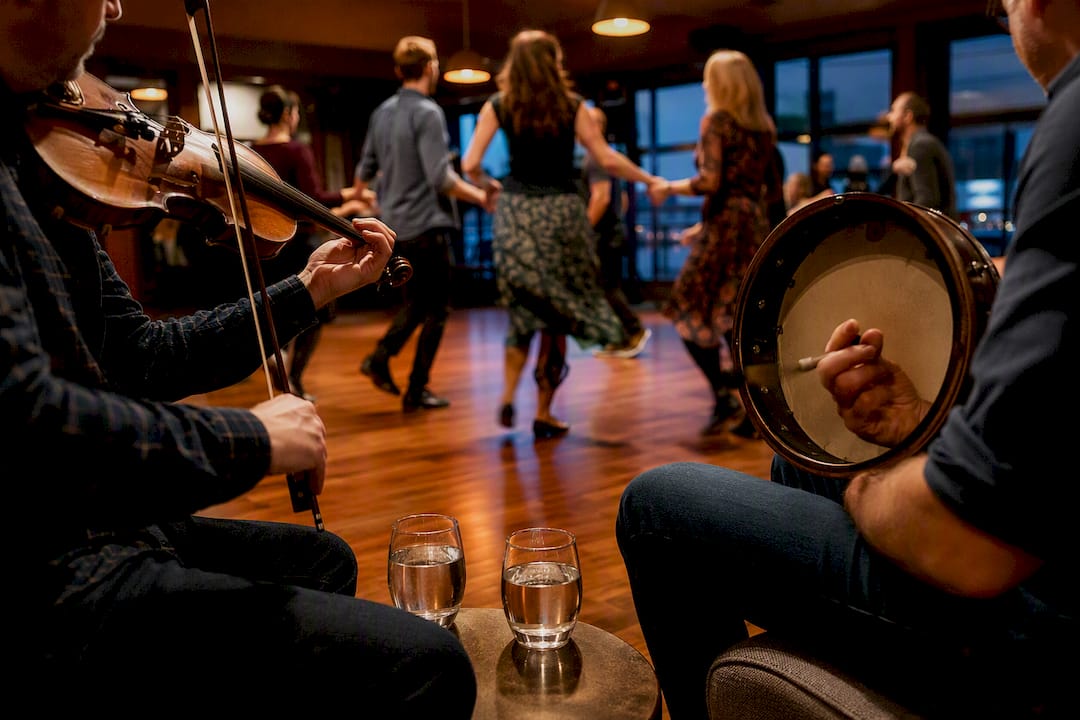 Musicians and delegates during Galway ceilí