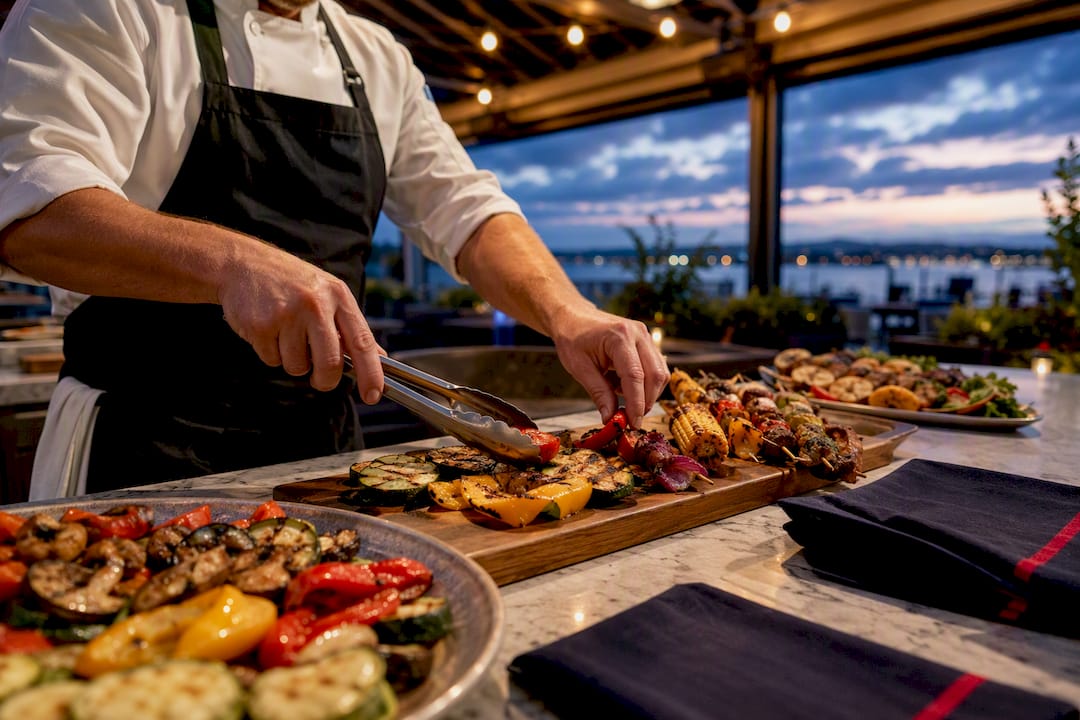 Hotel BBQ prepared under retractable roof