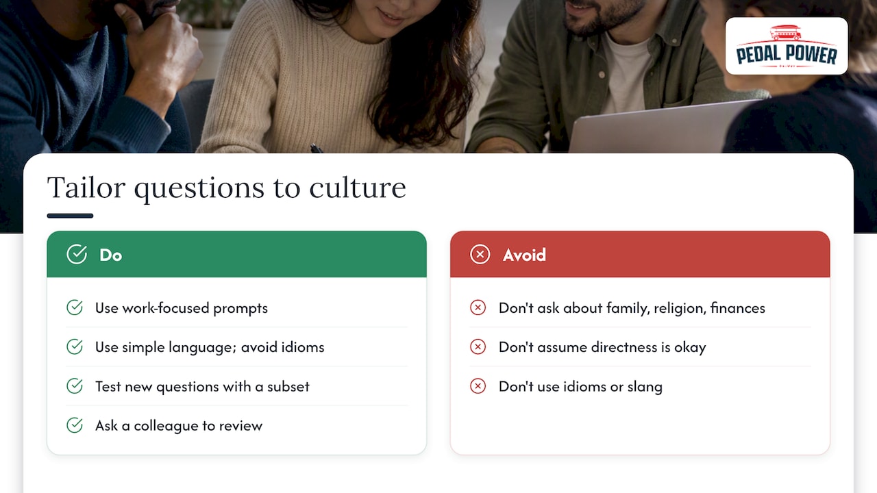 Tailoring questions to different team cultures — overview diagram