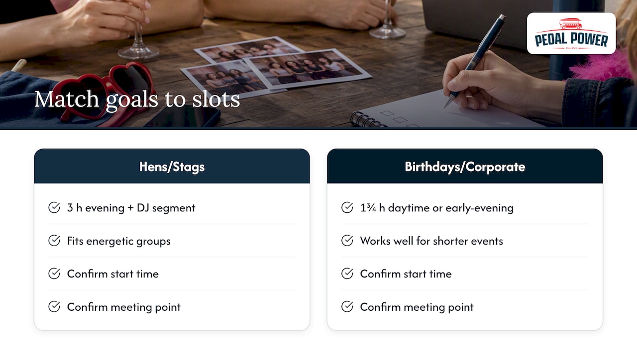 Party bike duration and booking comparison