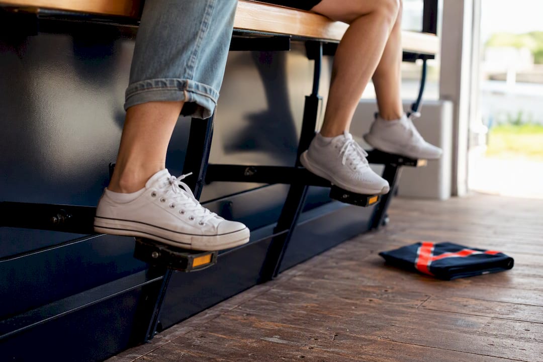 Fixed pedals and bench seating close-up