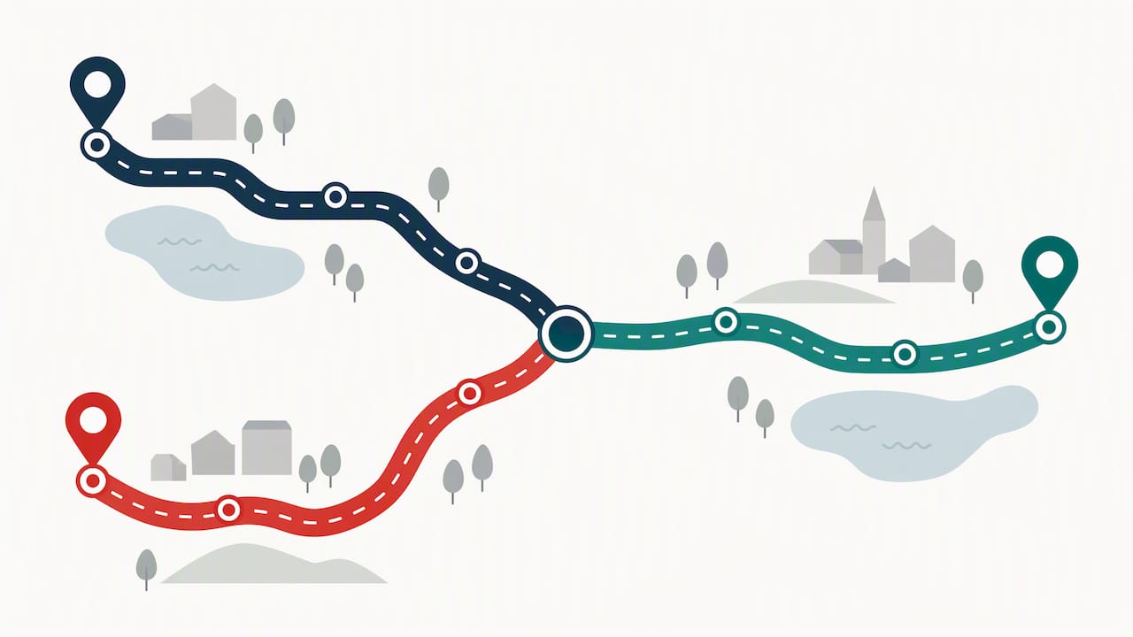 Two route options join into one agreed path