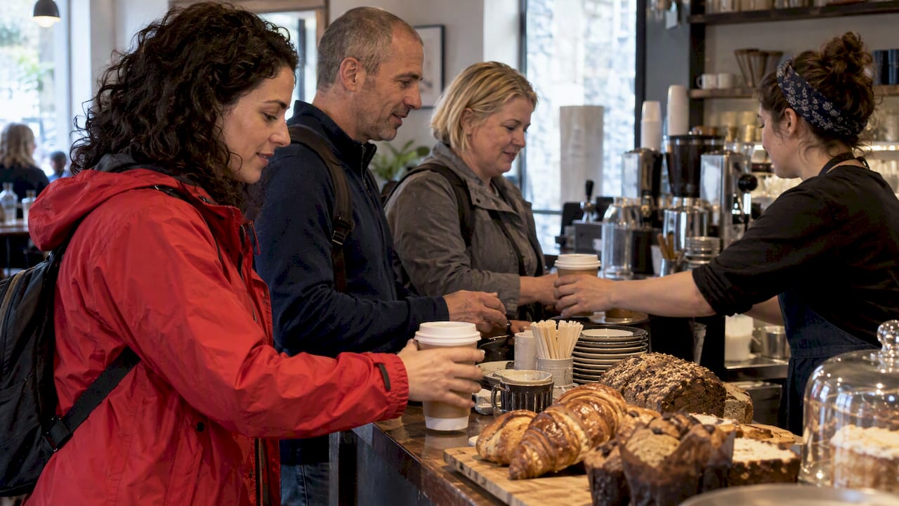 Coworkers collecting coffee at a Galway cafe