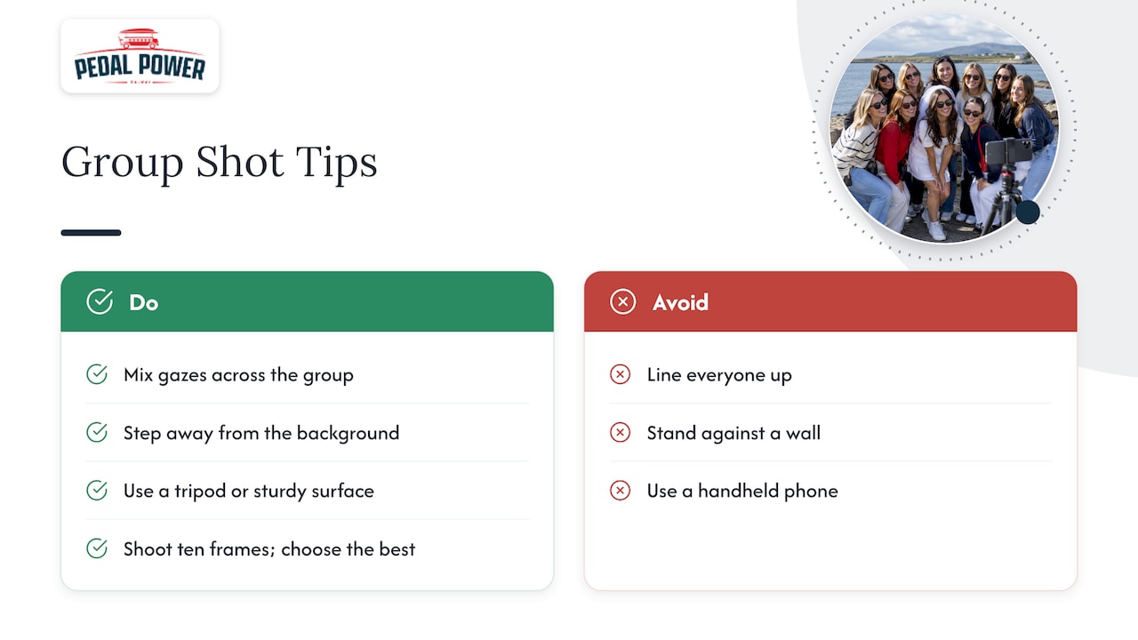 How to Get a Good Group Shot of 10 or More People — overview diagram